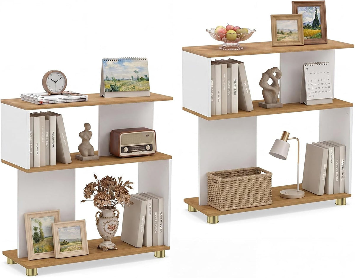 Goflame 3-Tier Geometric S Shaped Bookcase with Open Storage Shelves (1/2)