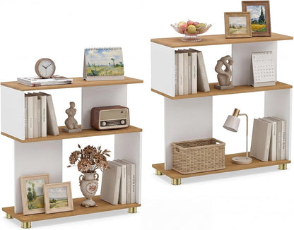 Goflame 3-Tier Geometric S Shaped Bookcase with Open Storage Shelves (1/2)