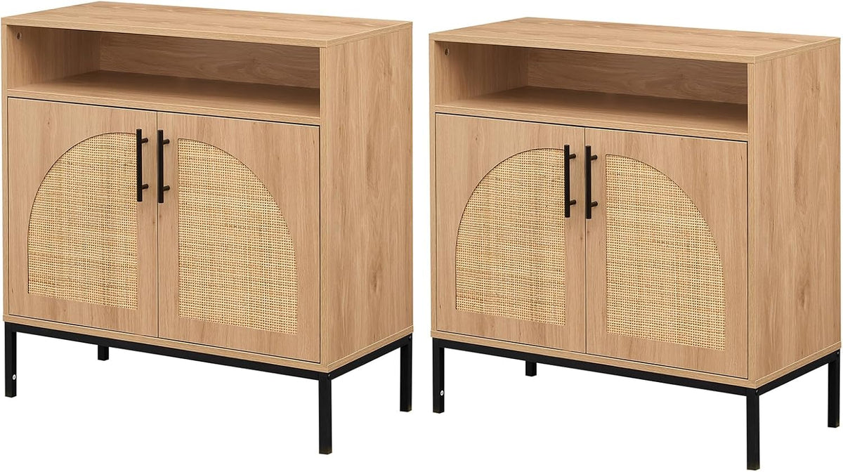 Goflame 32" Sideboard Buffet Cabinet with 2 Natural Rattan Decorated Doors (1/2)