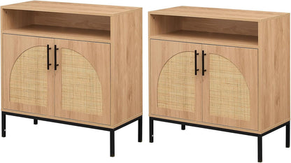 Goflame 32" Sideboard Buffet Cabinet with 2 Natural Rattan Decorated Doors (1/2)