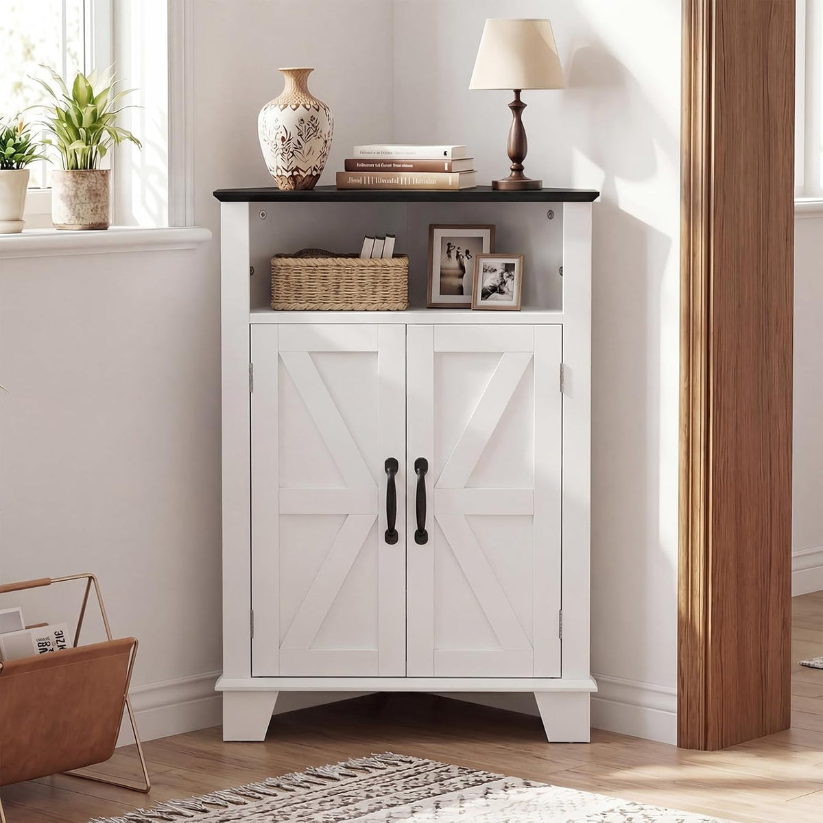 Goflame Bathroom Corner Storage Cabinet with Open Storage & Adjustable Shelf