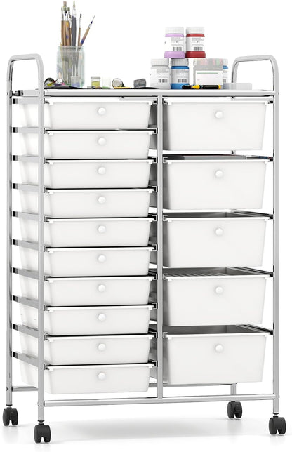 Goflame Rolling Storage Cart 15-Drawer Trolley with Chrome Plated Metal Frame