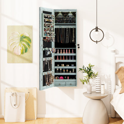 Jewelry Cabinet Wall Door Mounted, 47.5” Frameless Full Length Mirror with Storage & LED Lights