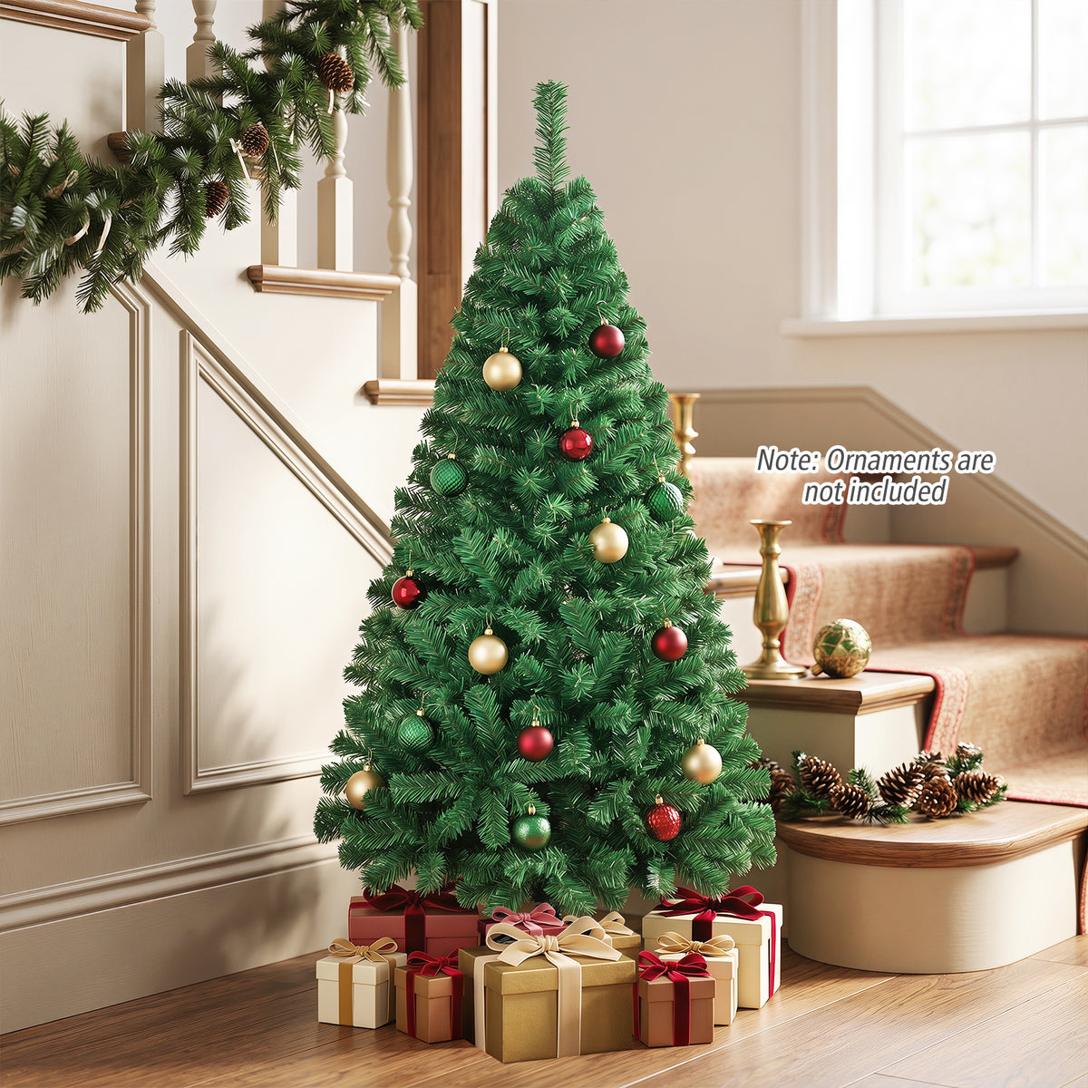 5FT PVC Artificial Green Christmas Tree Home Holiday Décor with Metal Stand 350 Branches Holiday Indoor Decoration