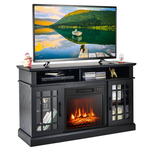 Fireplace TV Stand for TV up to 55 Inches, Freestanding Wood Entertainment Center with 18” Electric Fireplace