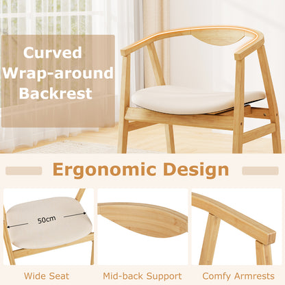 Bamboo Accent Chair, Mid-Century Modern Armchair with Padded Seat, Curved Backrest and Wrap-Around Armrest