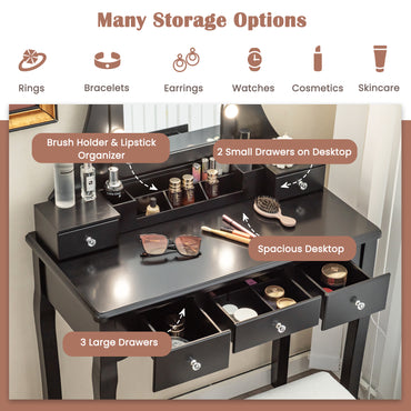 Vanity Table Set with Lighted Rotatable Mirror, Makeup Table with 3-Color Lights