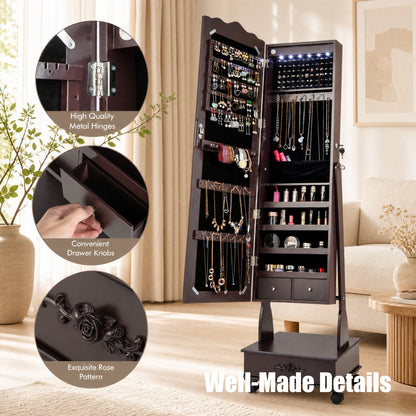 Jewelry Cabinet Armoire Freestanding, Lockable Jewelry Organizer with 3-position Adjustable Angle