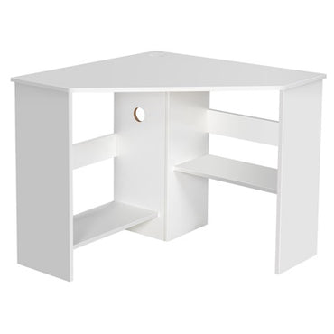 Corner Desk with Storage Shelves, Triangular Computer Desk with Cable Management Holes