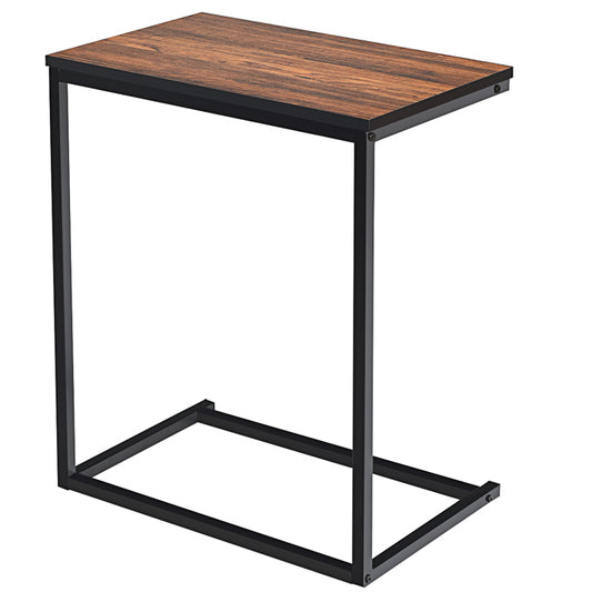 Sofa Side Table, C Shaped with Wooden Top and Sturdy Steel Frame, Industrial Couch Table for Laptop