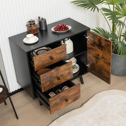 Storage Cabinet with Door & 3 Drawers, Mid-Century Floor Cabinet with Adjustable Shelf