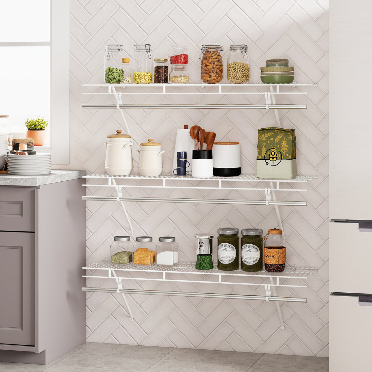 Wall Mounted Closet Shelf with Hanging Rod, 4 ft x 12” Metal Wire Storage Shelf & Clothes Rod Organizer