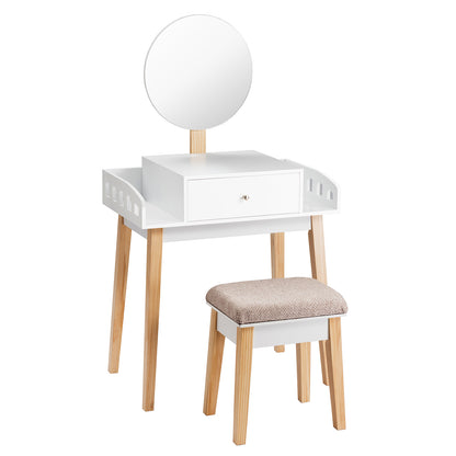 Vanity Dressing Table Set with Cushioned Stool & Height-Adjustable Large Mirror