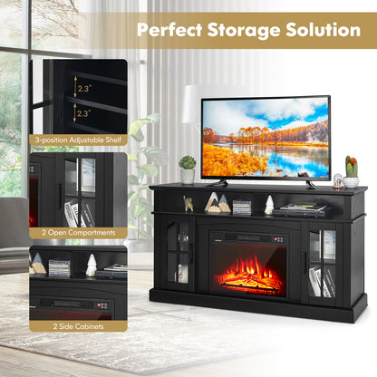 58" TV Stand with Electric Fireplace Insert, Fireplace Entertainment Center with Side Cabinets & Adjustable Shelves