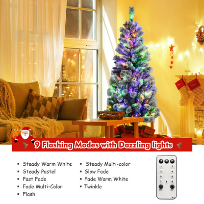 Goflame Snow Flocked Christmas Tree, Premium Hinged Artificial Pine Tree, Remote Controller, Xmas Full Tree for Indoor - GoflameUS
