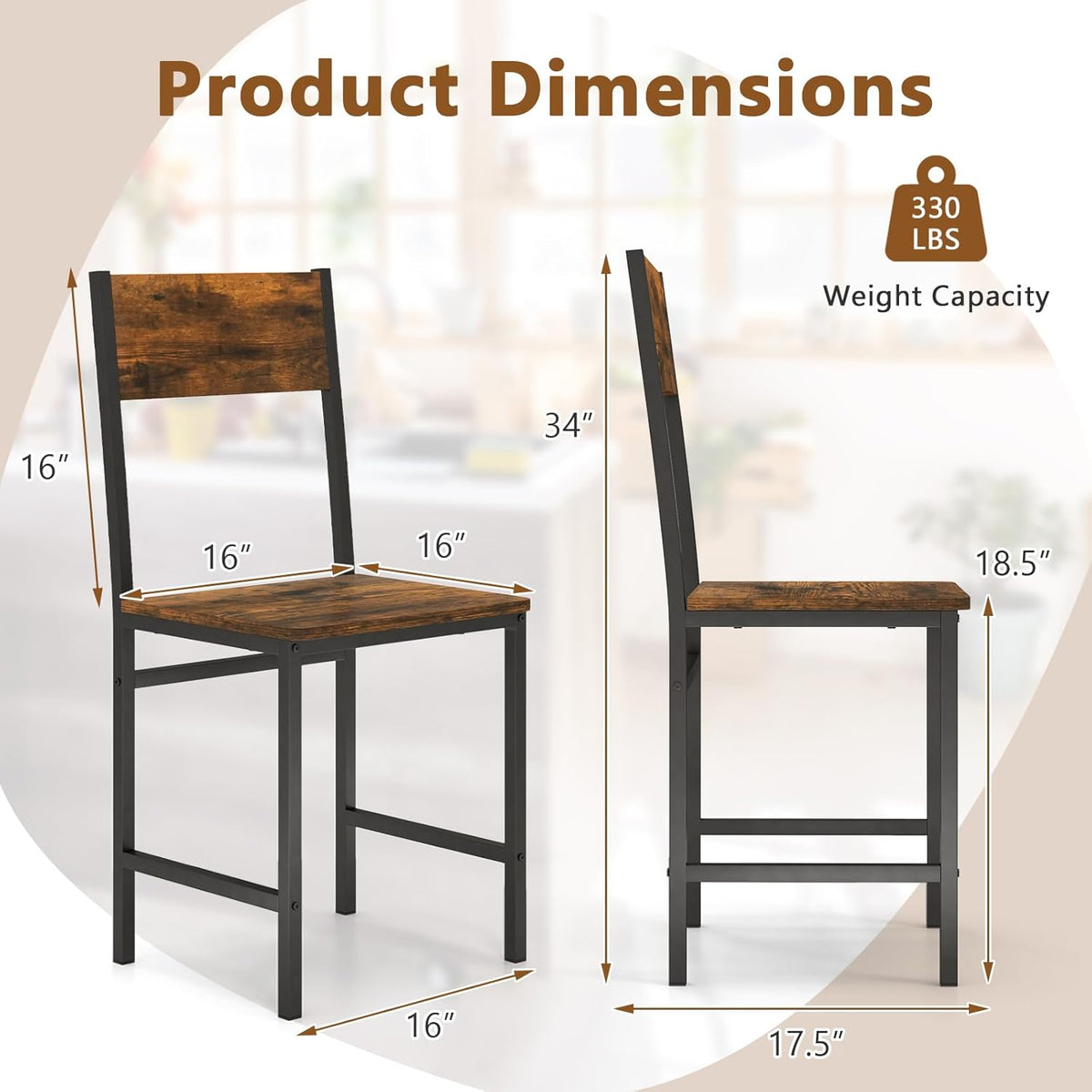 Goflame Dining Chairs Set, Industrial Kitchen Chairs with Metal Legs, Slanted Back