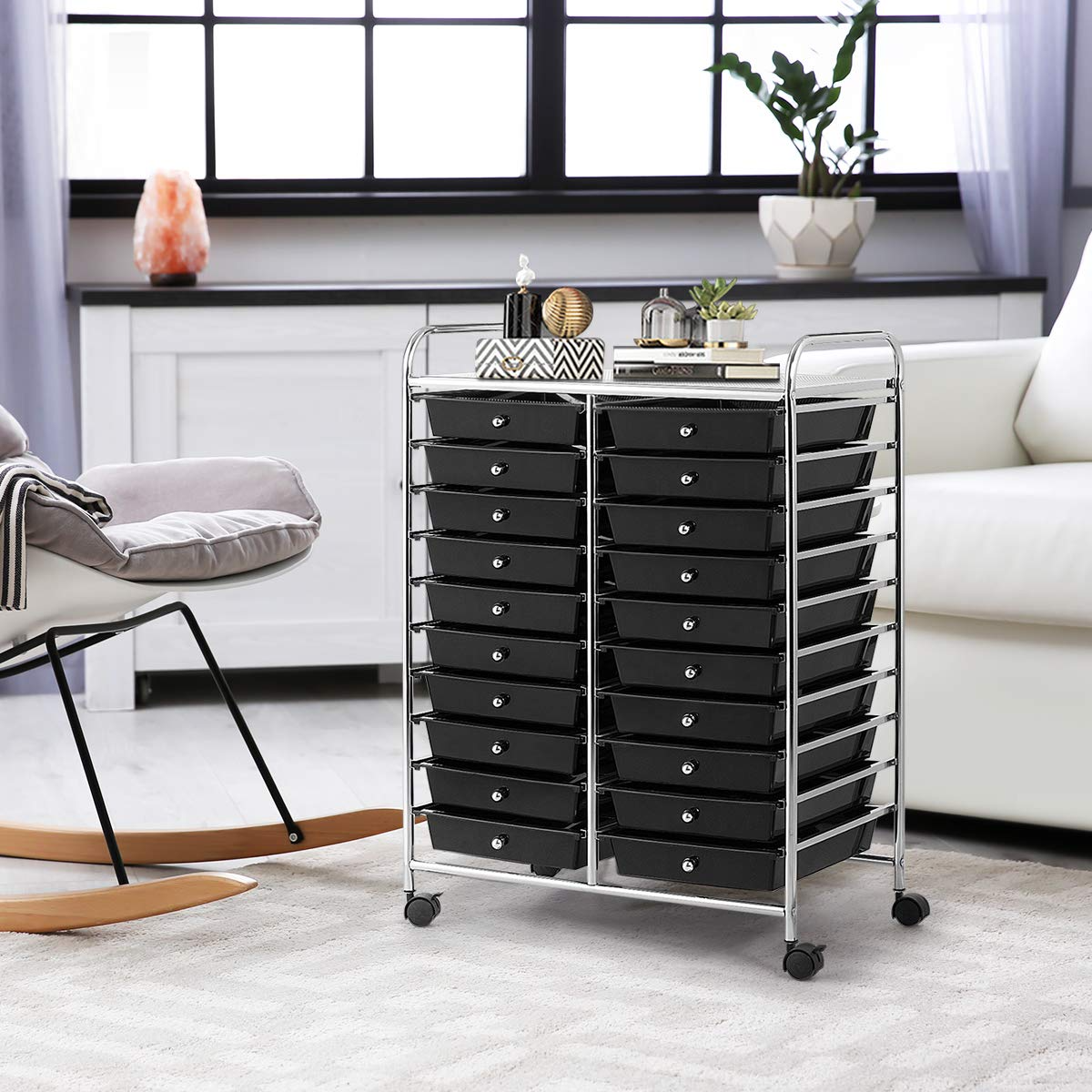 Goflame Storage Drawer Carts, 20-Drawer Organizer, Utility Cart on Wheels