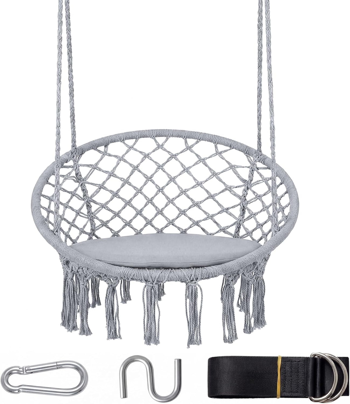 Goflame Hammock Chair Macrame Swing with Round Seat Cushion and Hardware Kit
