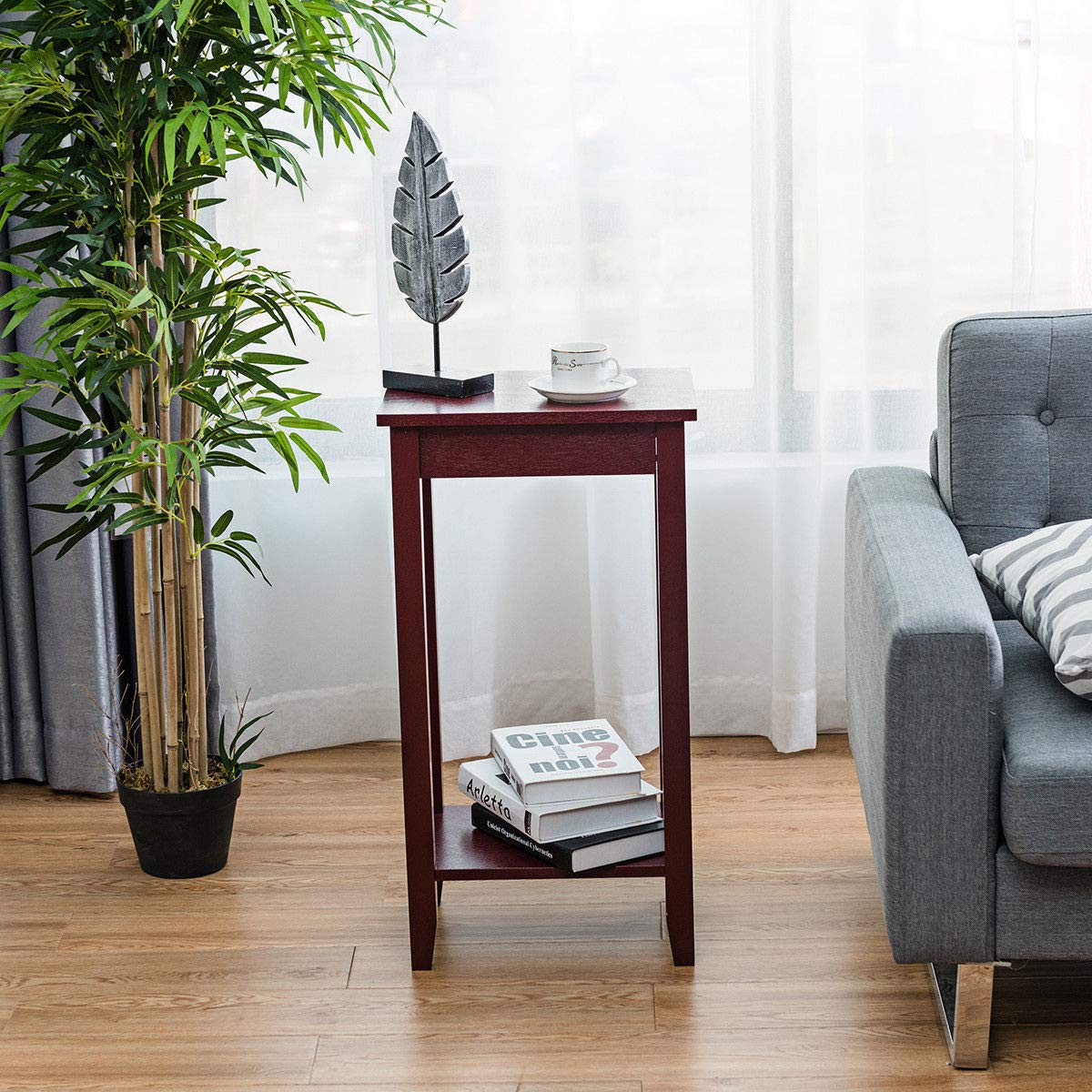 Goflame Narrow Telephone Table with Shelf and Legs for Small Spaces, Espresso