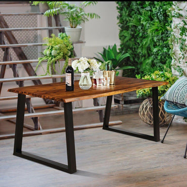 Rectangular Acacia Wood Dining Table Rustic Indoor &Outdoor Furniture - Goflameus