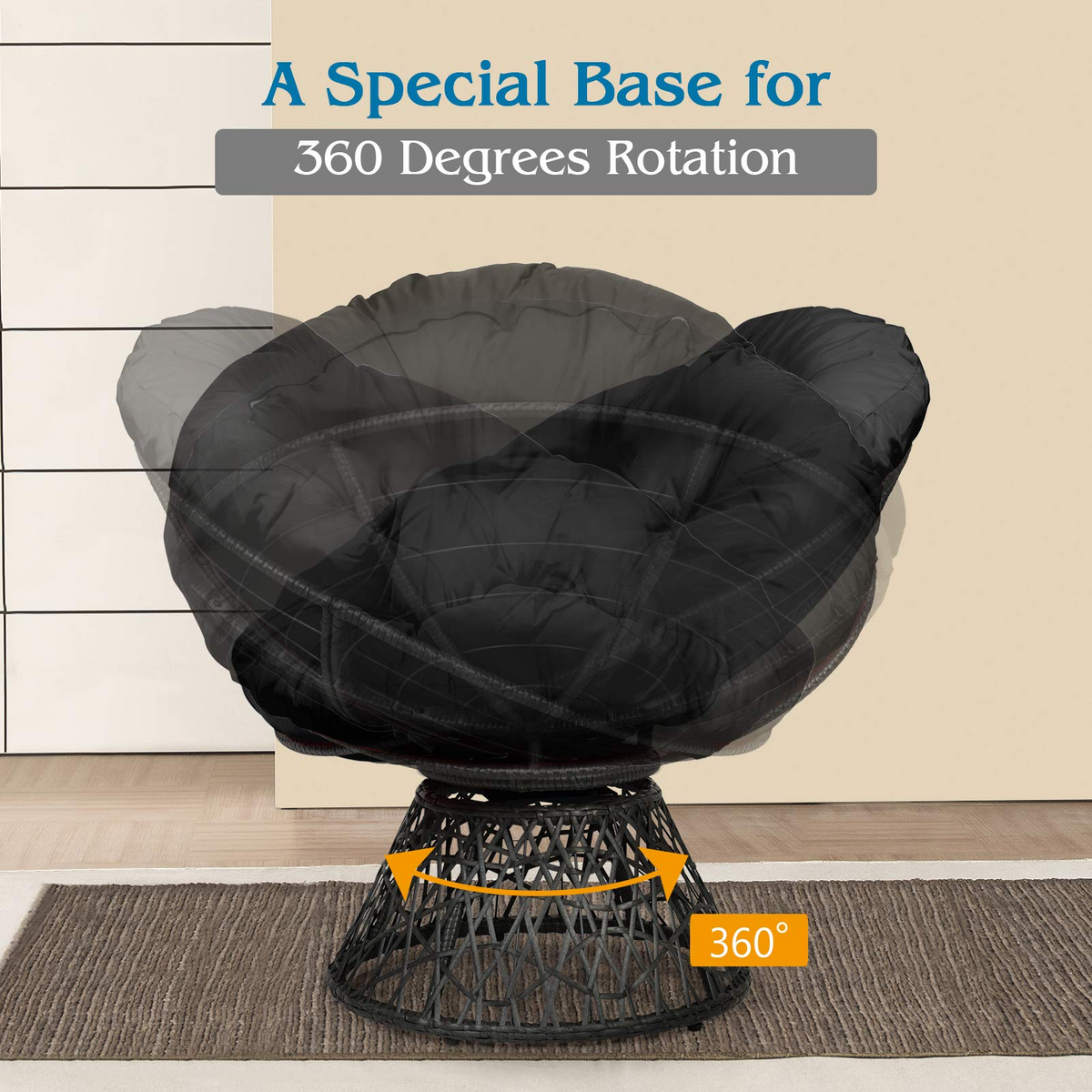 Goflame Rattan Round Papasan Chair