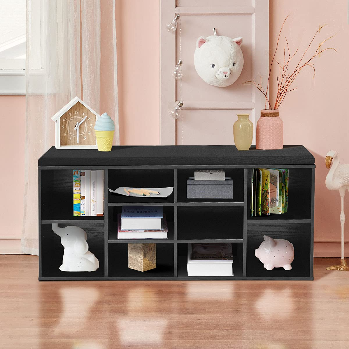Goflame Shoe Storage Bench with Cushion, Entryway Shoe Rack Bench