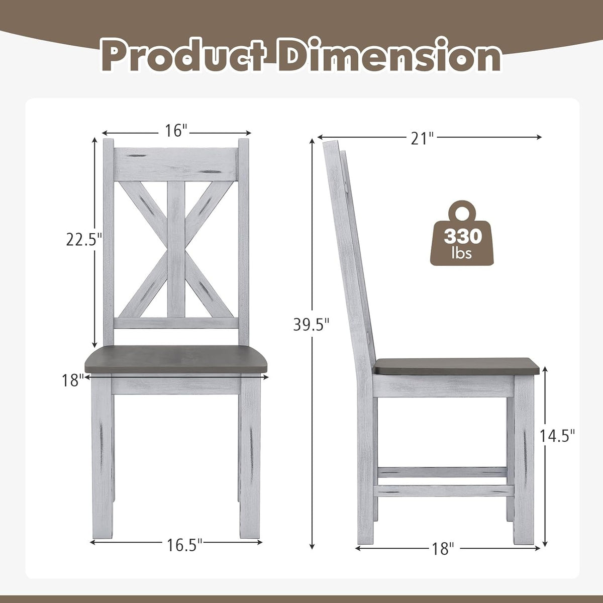 Goflame Retro Wooden Dining Chairs Set, Farmhouse Kitchen Chairs w/Rubber Wood Frame, Elegant Hollowed Backrest