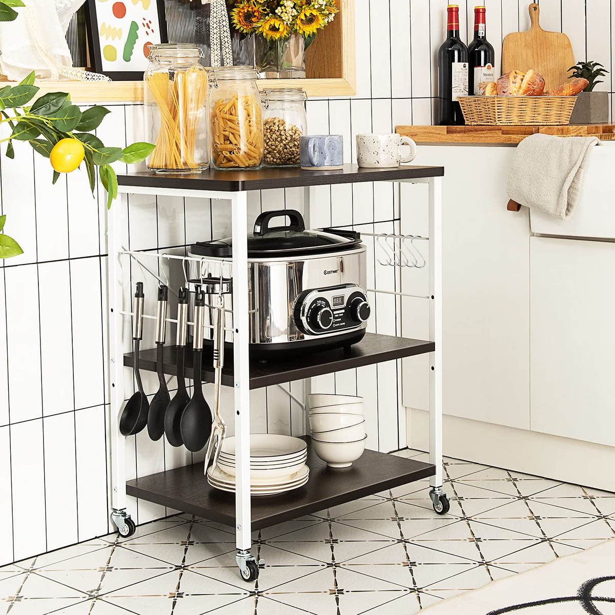 Goflame Kitchen Baker's Rack 3-Tier Microwave Cart on Wheels