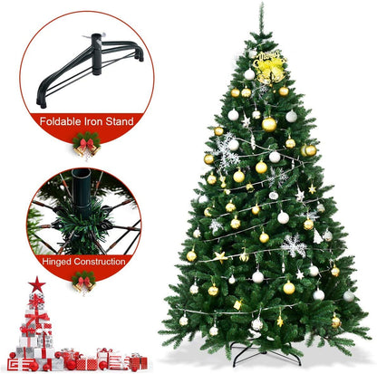 Artificial Douglas Christmas Tree, 7.5 Unlit Hinged Pine Tree with 2254 Branch Tips and Solid Metal Stand - GoflameUS