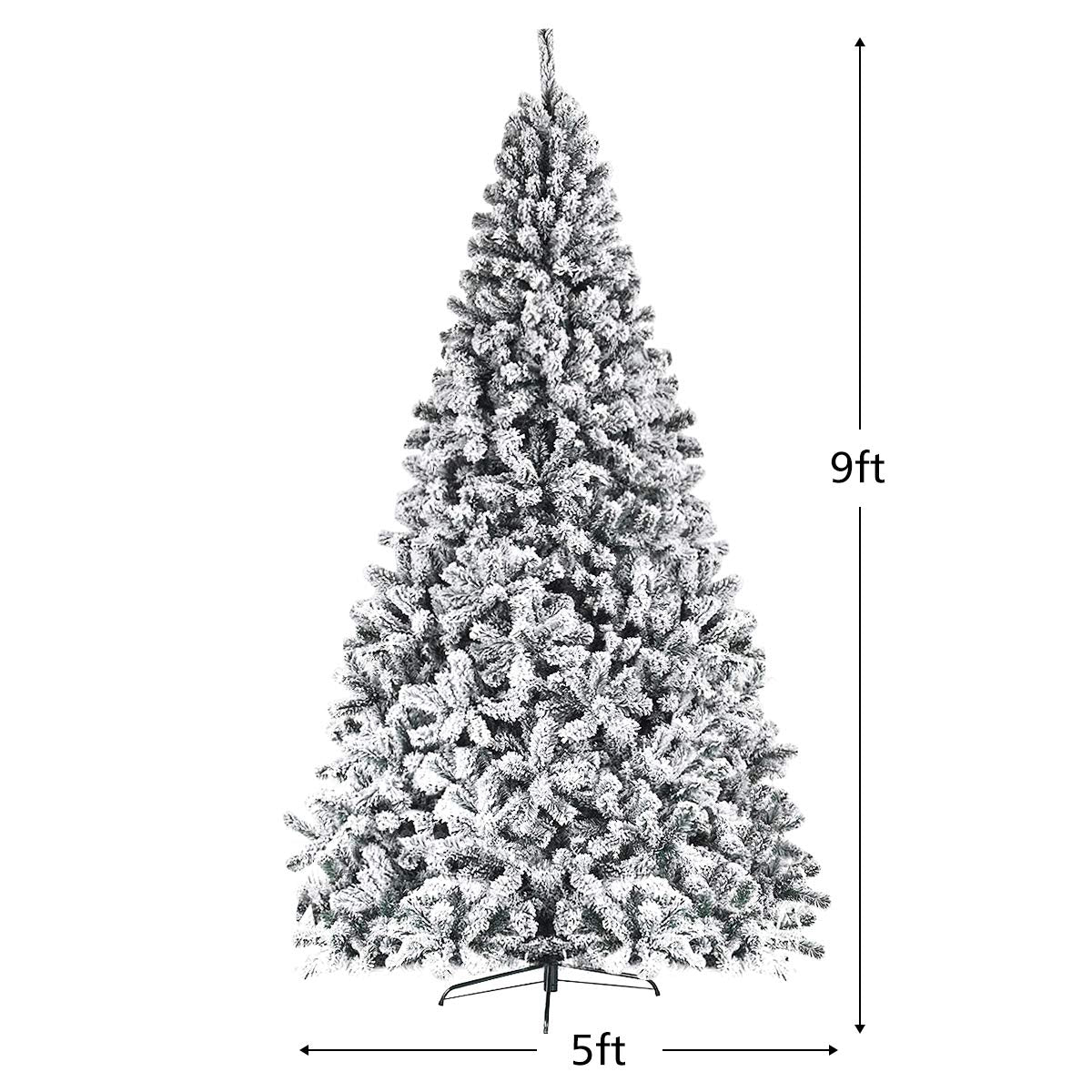 6FT/9FT Snow Flocked Christmas Tree, Hinged Pine Tree - GoflameUS