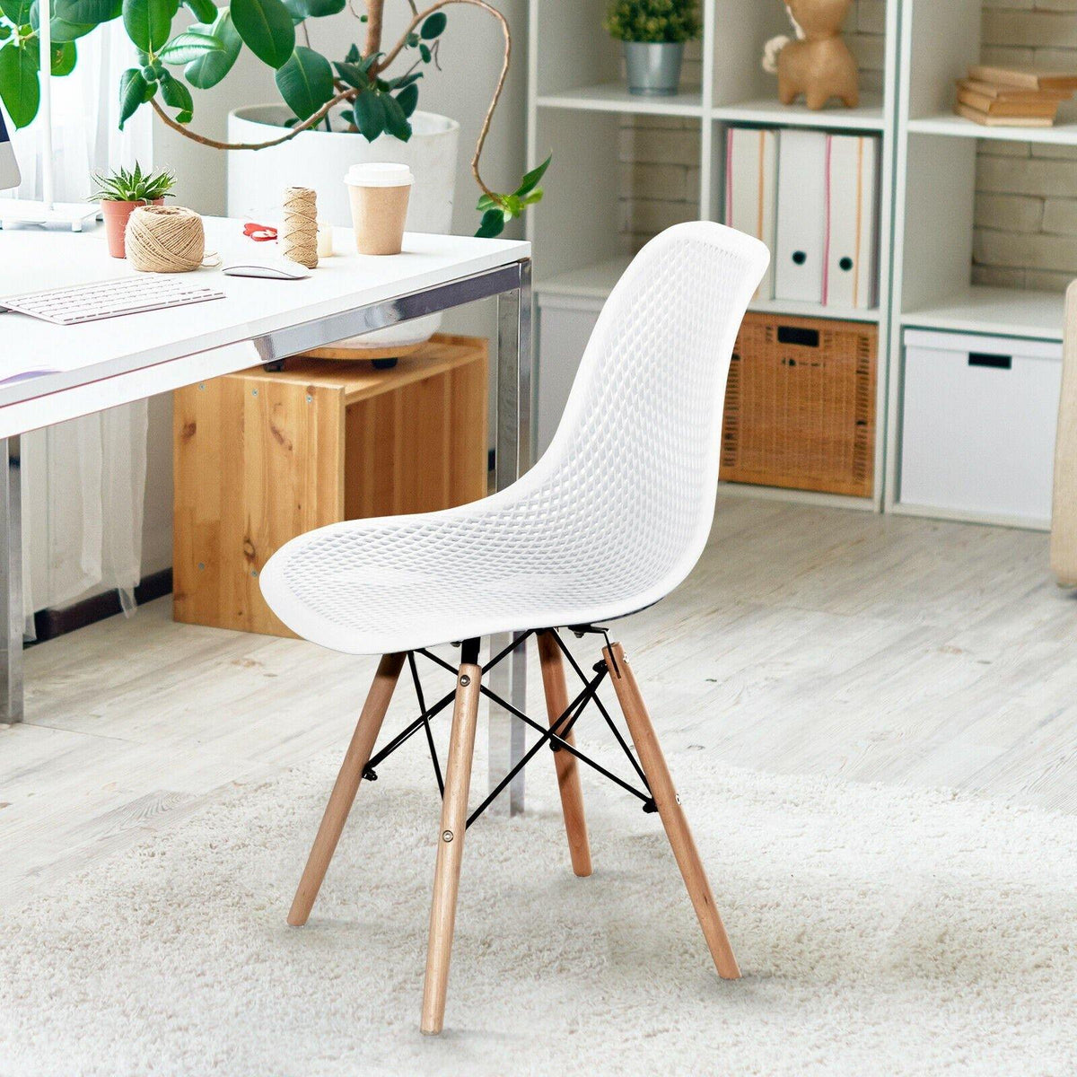 Goflame Set of 2 or 4 Modern Dining Chairs, Shell PP Lounge Side Chairs w/ Mesh Design - Goflameus