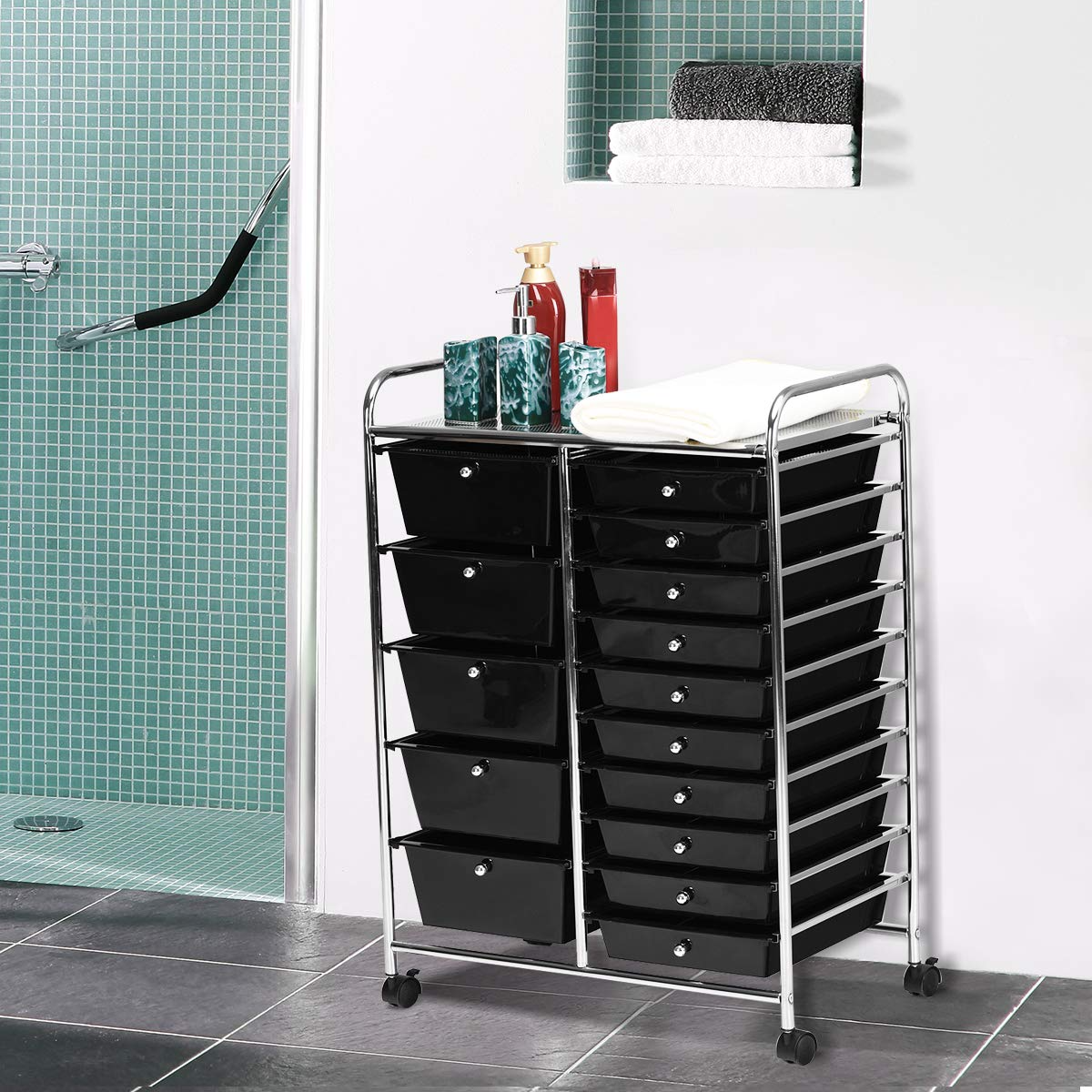 15-Drawer Organizer Cart Office School Rolling Storage Cart - Goflame