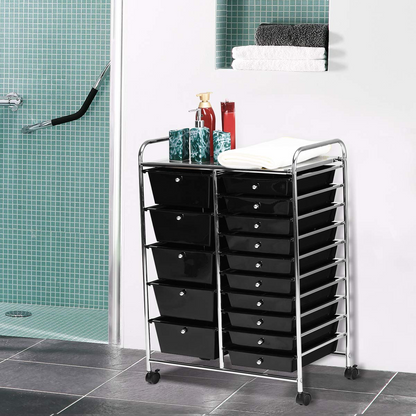 15-Drawer Organizer Cart Office School Rolling Storage Cart - Goflame