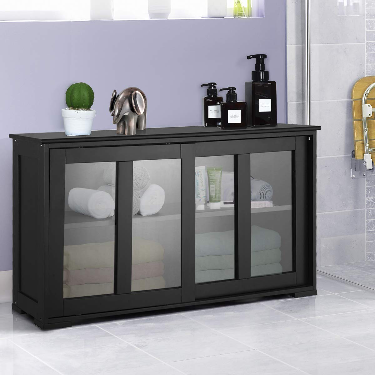 Goflame Buffet Sideboard, Wood Credenza with Sliding Doors