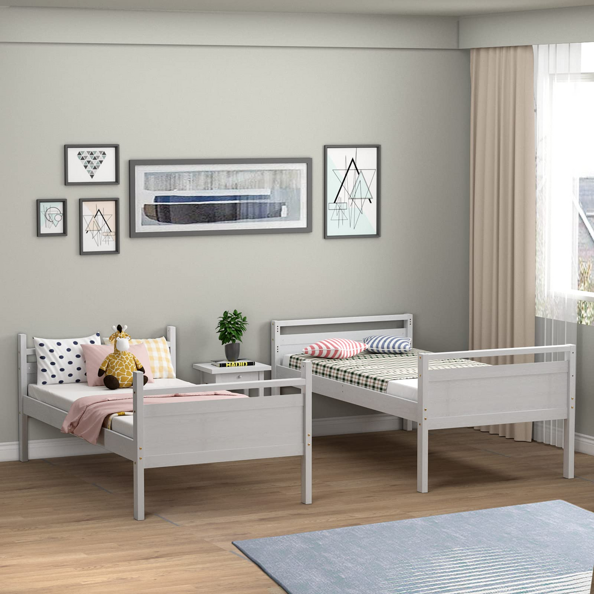 Goflame Twin Over Twin Bunk Bed, Solid Wood Twin Bunk Bed Convertible Into Two Individual Beds
