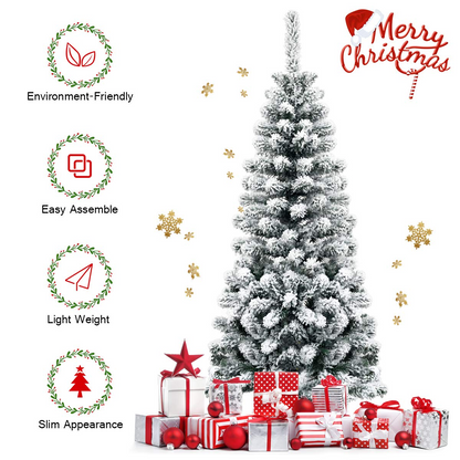 Goflame Artificial Snow Flocked Christmas Tree, Slim Xmas Snowy Tree for Indoor and Outdoor Use - GoflameUS