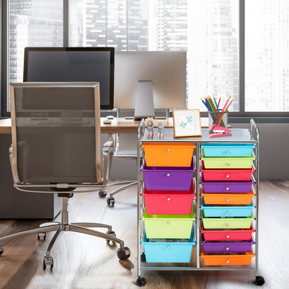 15-Drawer Organizer Cart Office School Rolling Storage Cart - Goflame