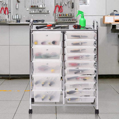 15-Drawer Organizer Cart Office School Rolling Storage Cart - Goflame