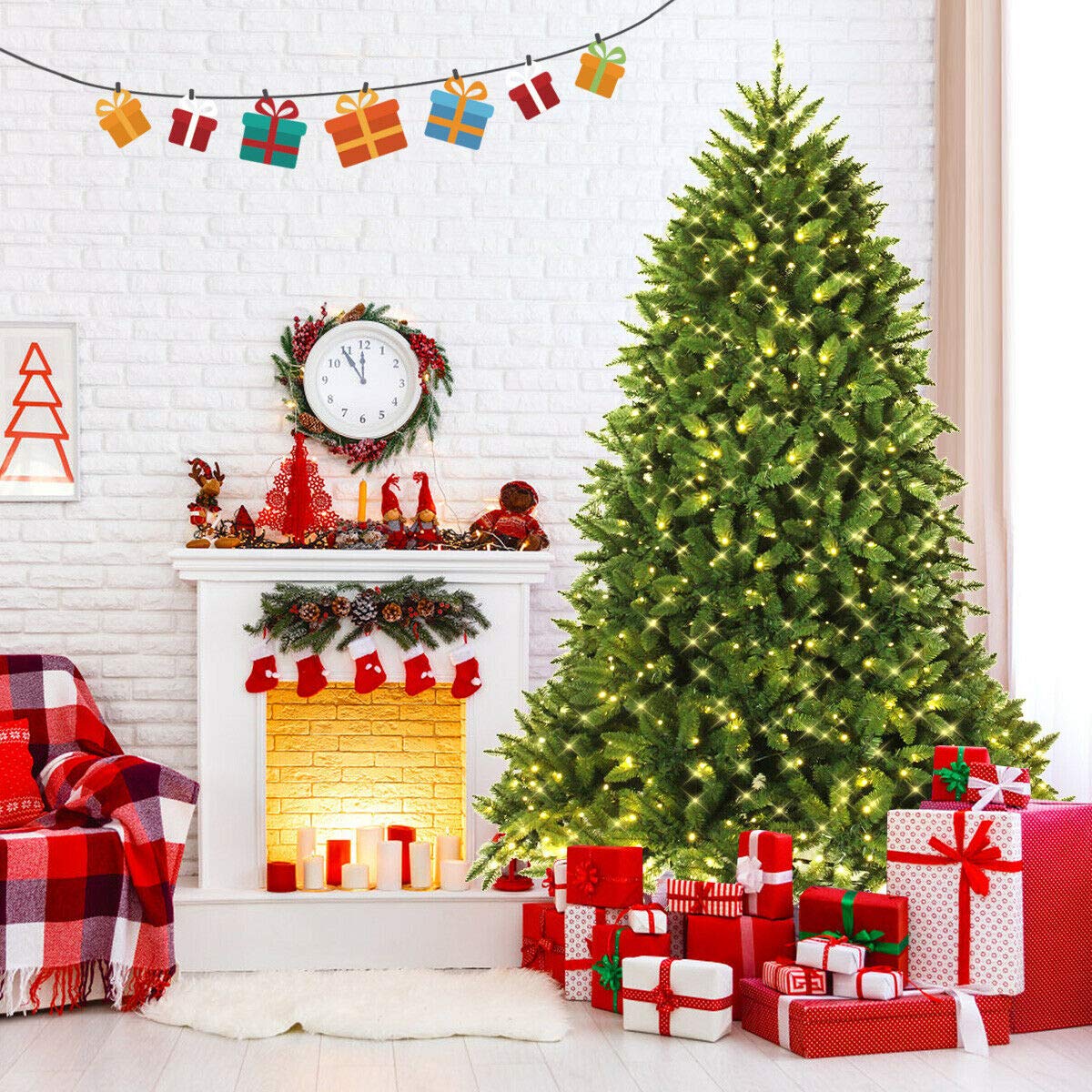 7.5ft Prelit Christmas Tree, Premium Hinged Artificial Fir Tree - GoflameUS