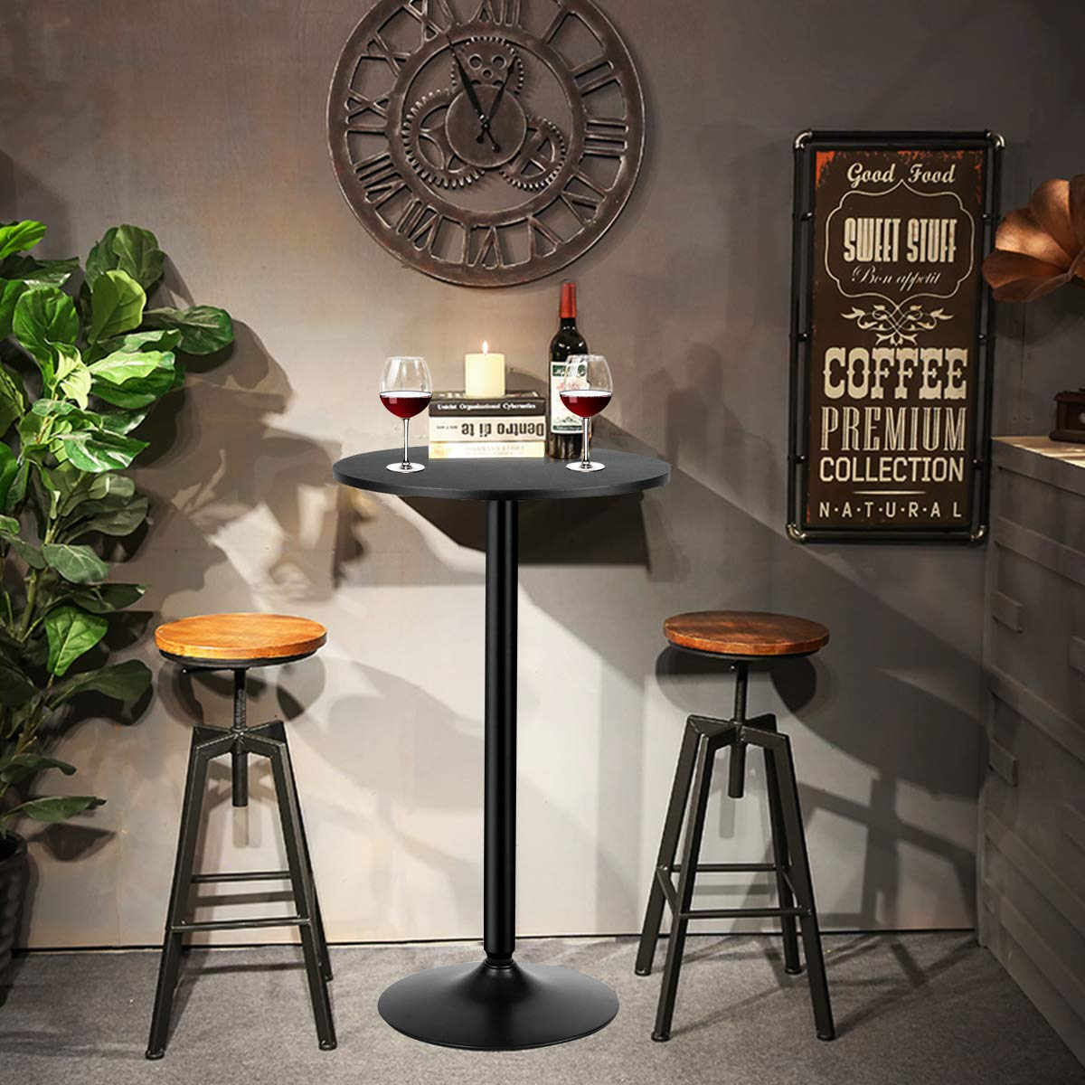 Goflame Pub Bar Table 24-Inch Round Top 40-Inch Height Modern Style