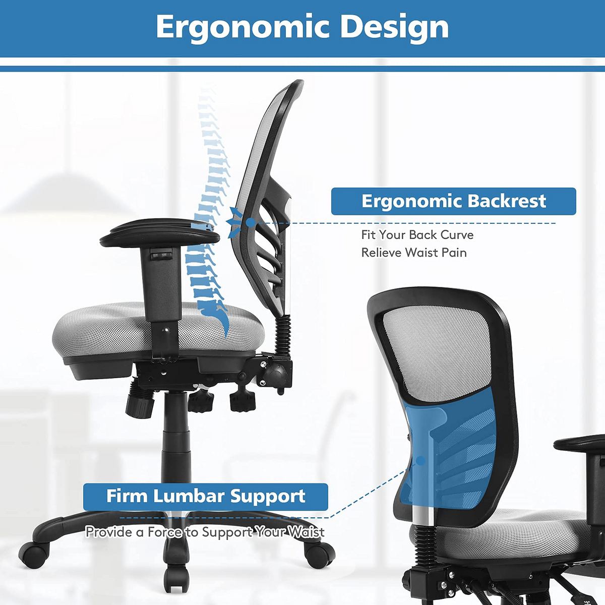 Goflame Seat Tilt Adjustment Office Chair for Working Studying Gaming