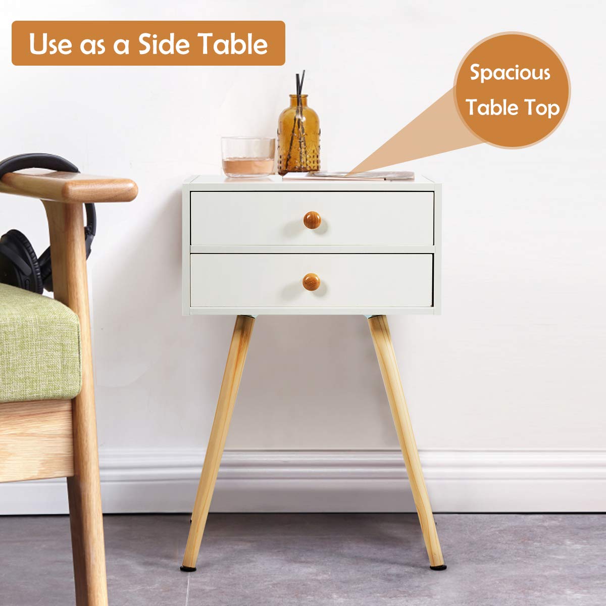 Goflame Nightstand W/2 Drawers for Bedroom