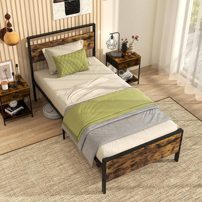 Goflame Twin Size/Full Size/King Size/Queen Metal Platform Bed Frames with Wooden Headboard & Footboard