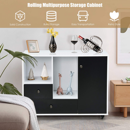 Goflame Lateral File Cabinet 2 Drawer Printer Stand, Rolling Storage Office Cabinet with Lockable Wheels