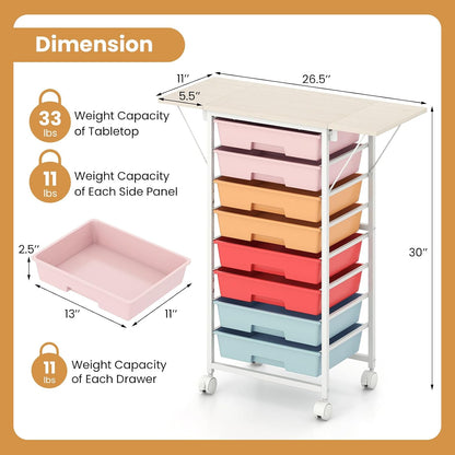 GOFLAME Rolling Storage Cart with Foldable Wooden Top
