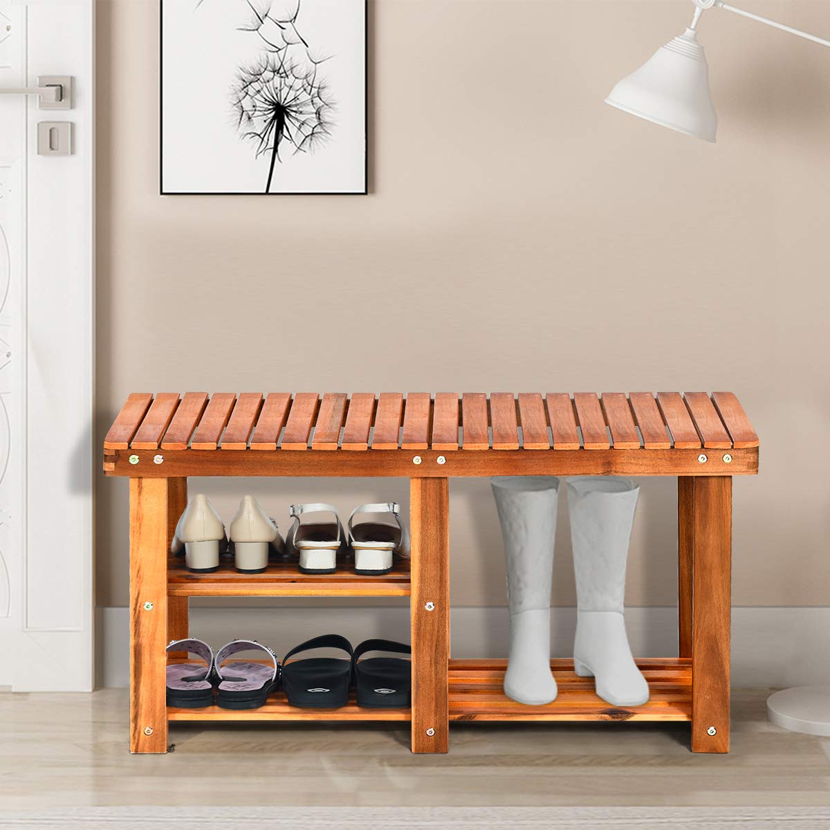 Goflame 2-Tier Shoe Bench Entryway Shoe Rack with Seat