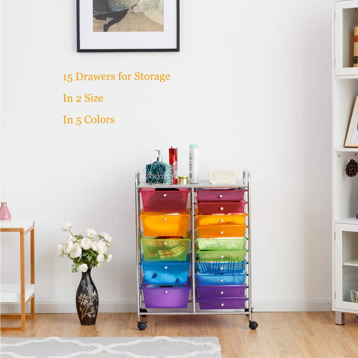 15-Drawer Organizer Cart Office School Rolling Storage Cart - Goflame