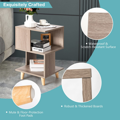 Goflame Set of 2 End Table, Wood Nightstand with Legs (Natural)