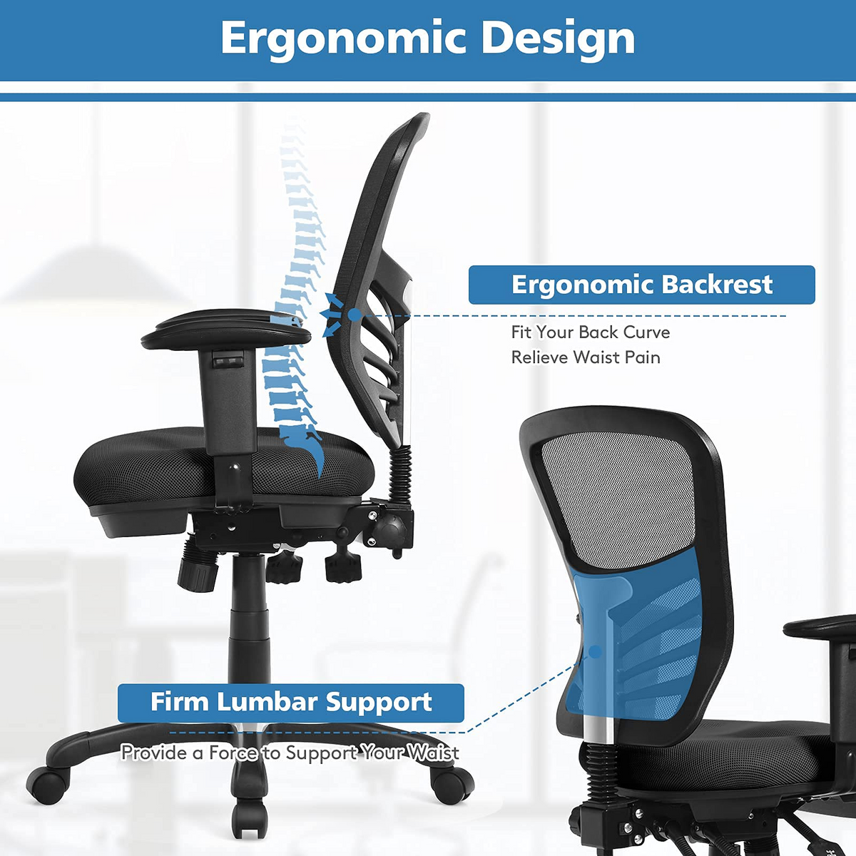 Goflame Seat Tilt Adjustment Office Chair for Working Studying Gaming