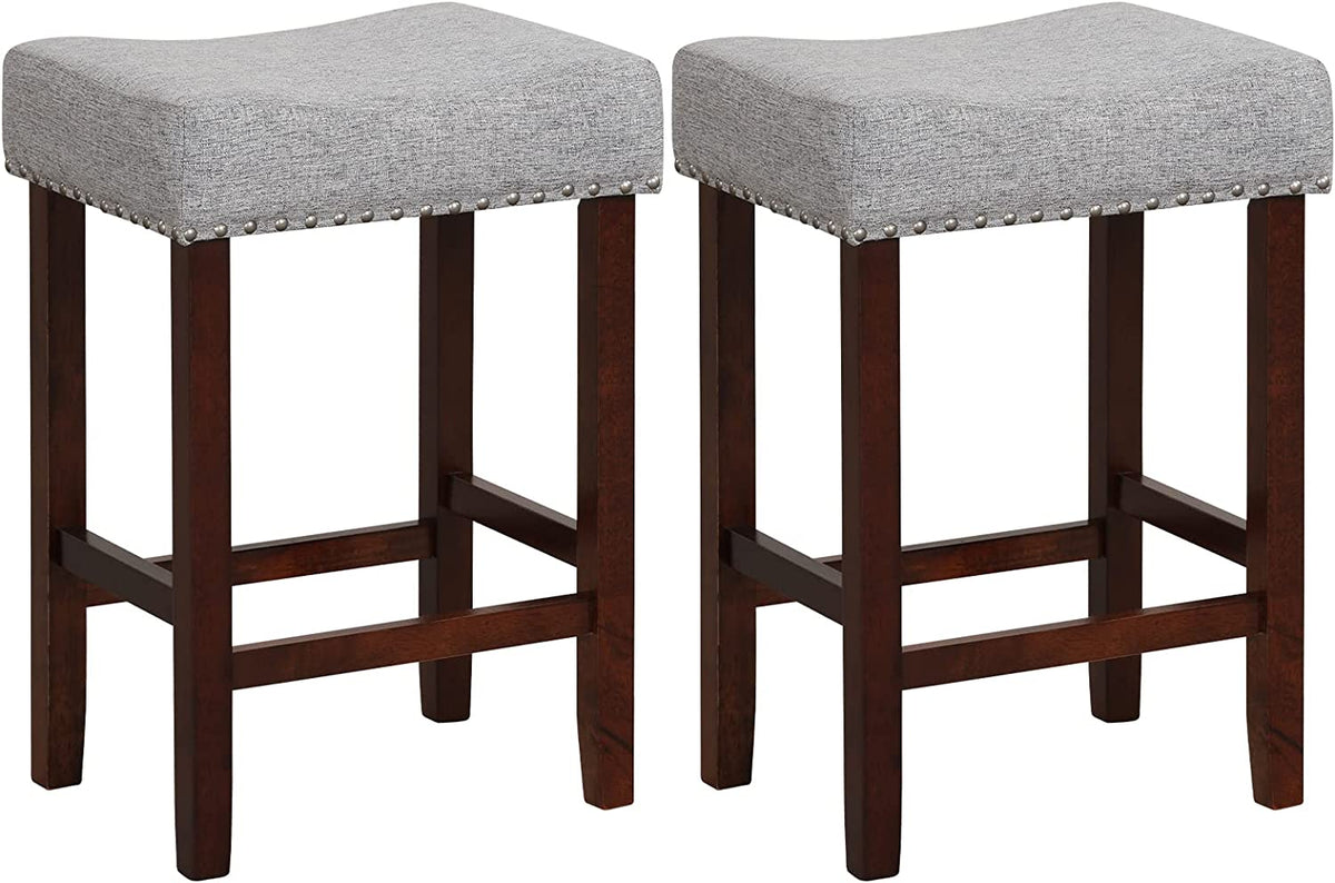 Goflame 29.5" Bar Height Bar Stools Set of 4 - Backless Saddle Barstools with Nailhead Linen Foam Seat